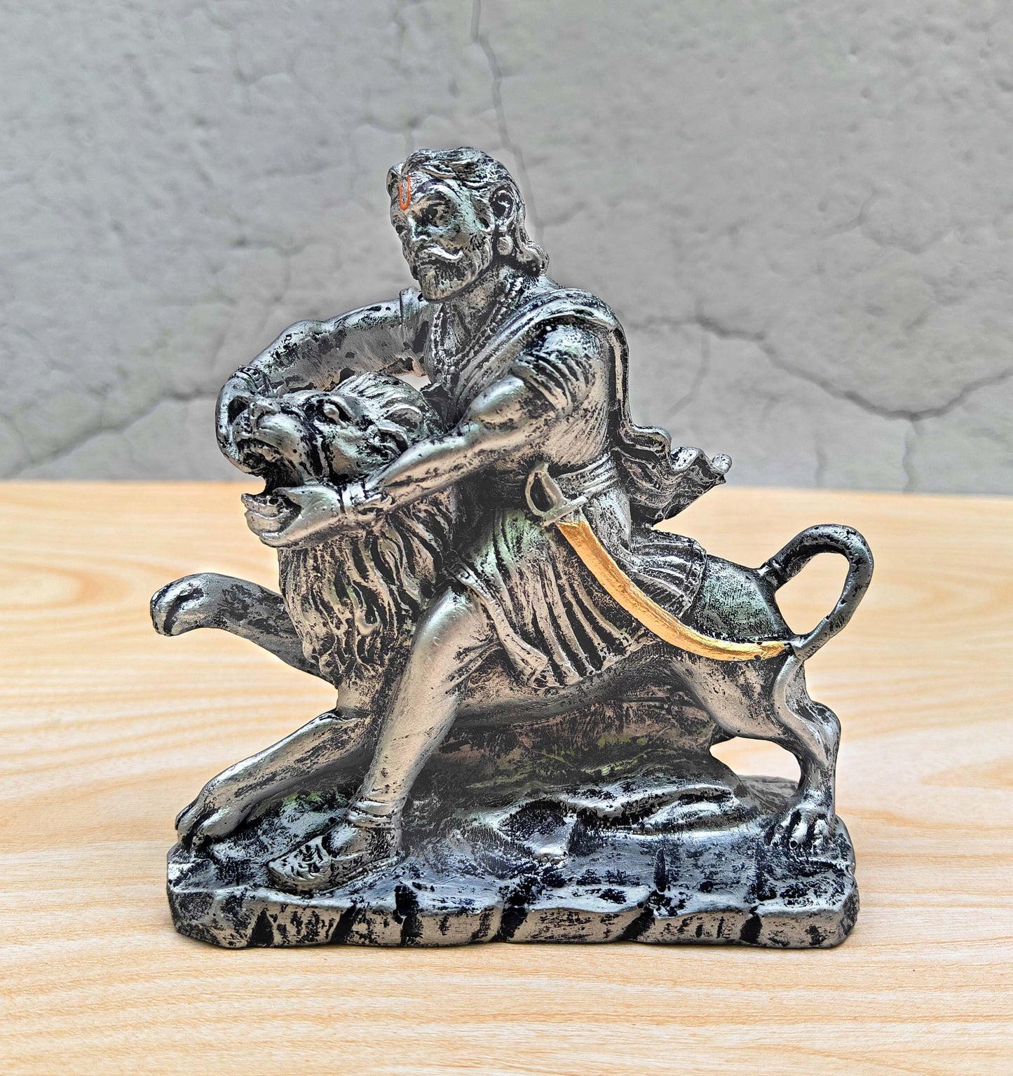 SHINDE EXPORTS chatrapati sambhaji maharaj statue murti idol with lion for car