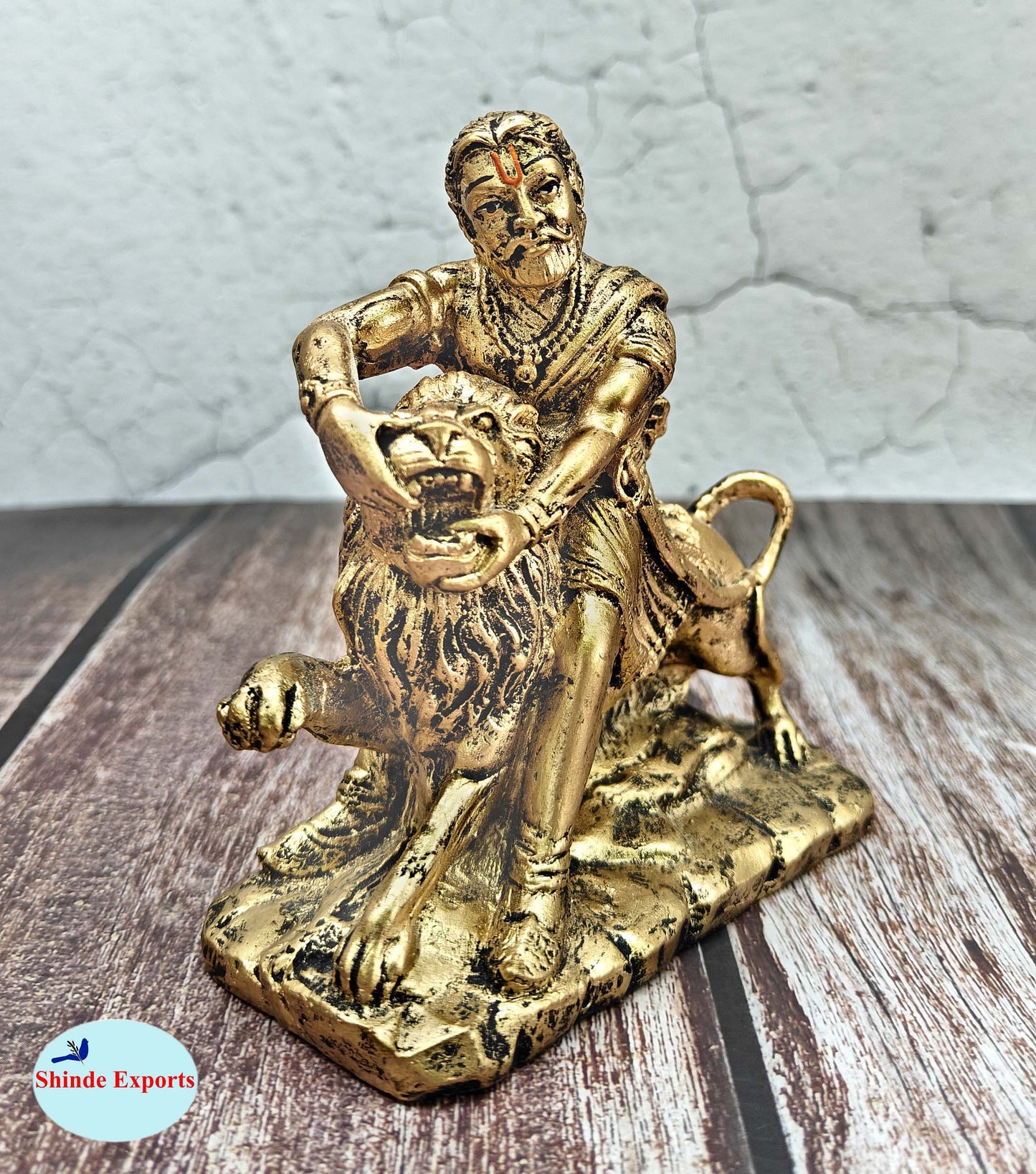 SHINDE EXPORTS chatrapati sambhaji maharaj statue murti idol with lion for car