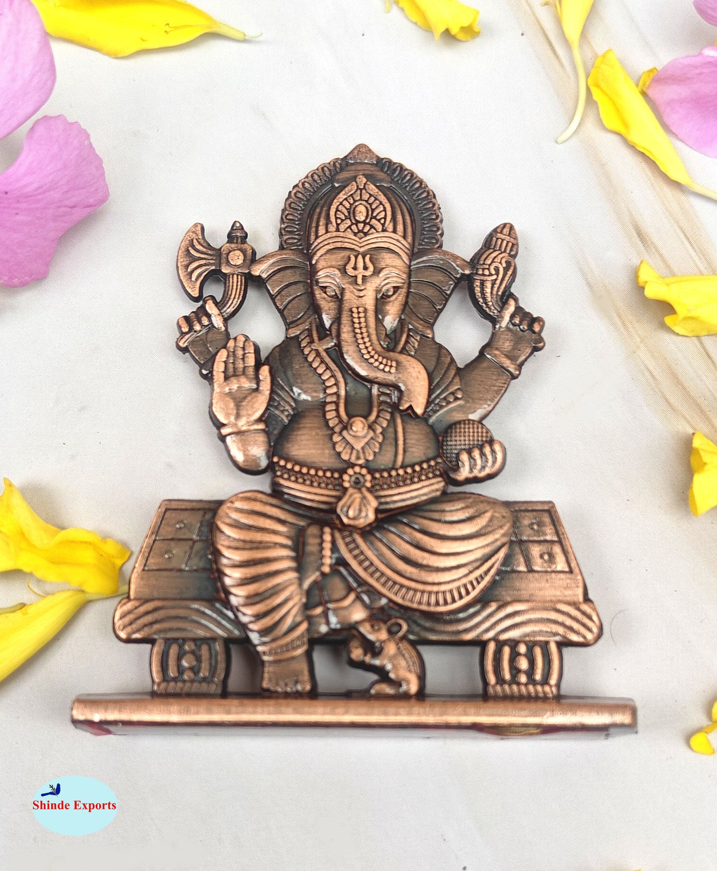 SHINDE EXPORTS small brass metal lord ganesha ganpati idol murthy for car dashboard home office table murti statue