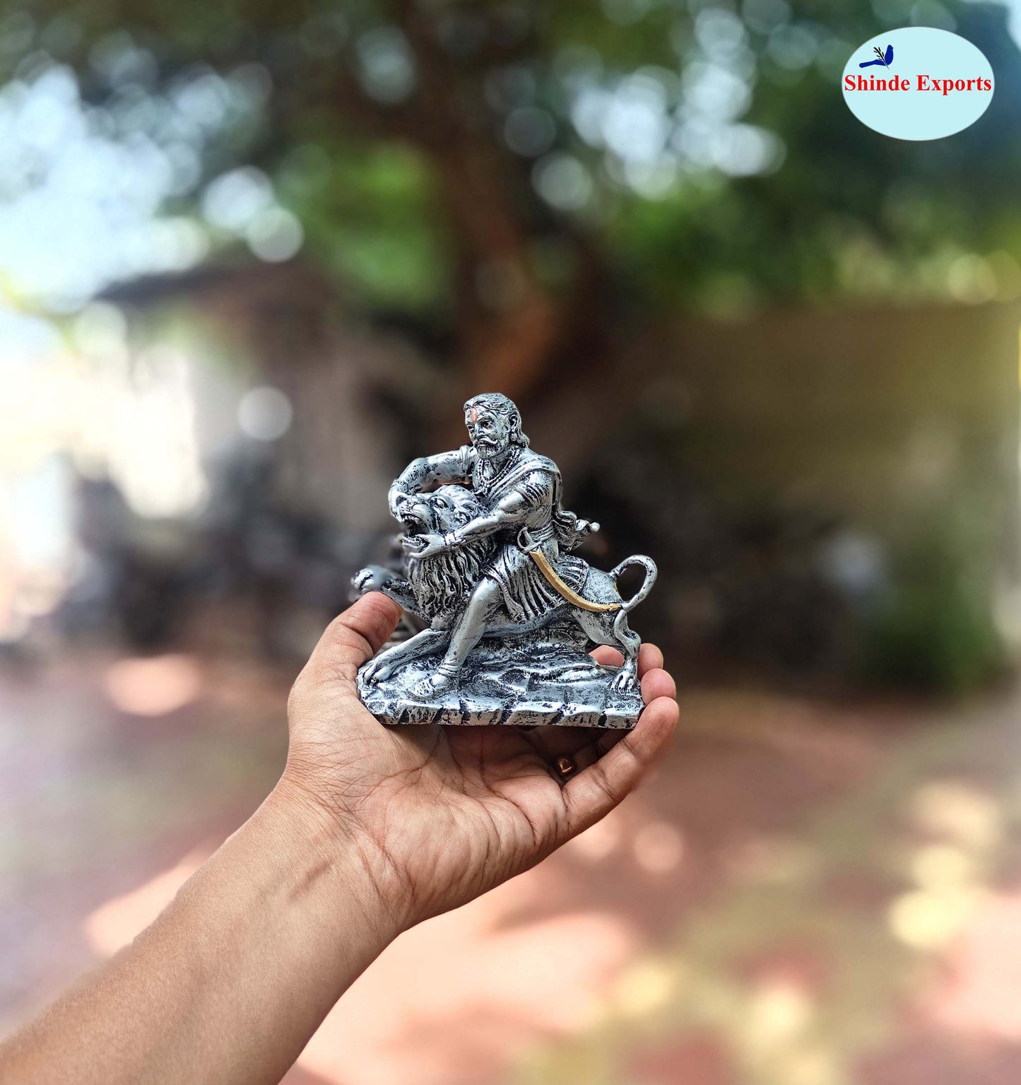 SHINDE EXPORTS chatrapati sambhaji maharaj statue murti idol with lion for car