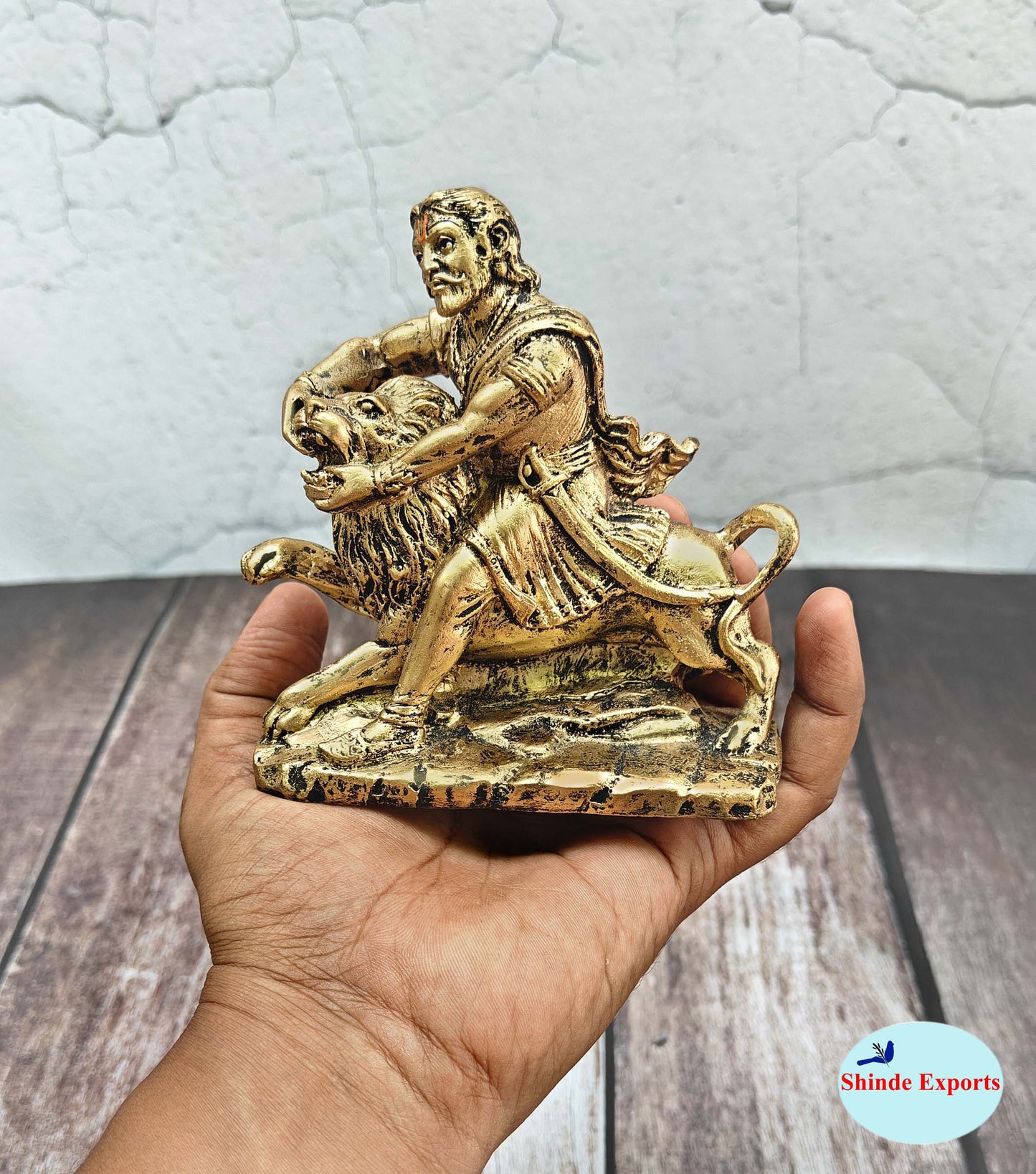 SHINDE EXPORTS chatrapati sambhaji maharaj statue murti idol with lion for car