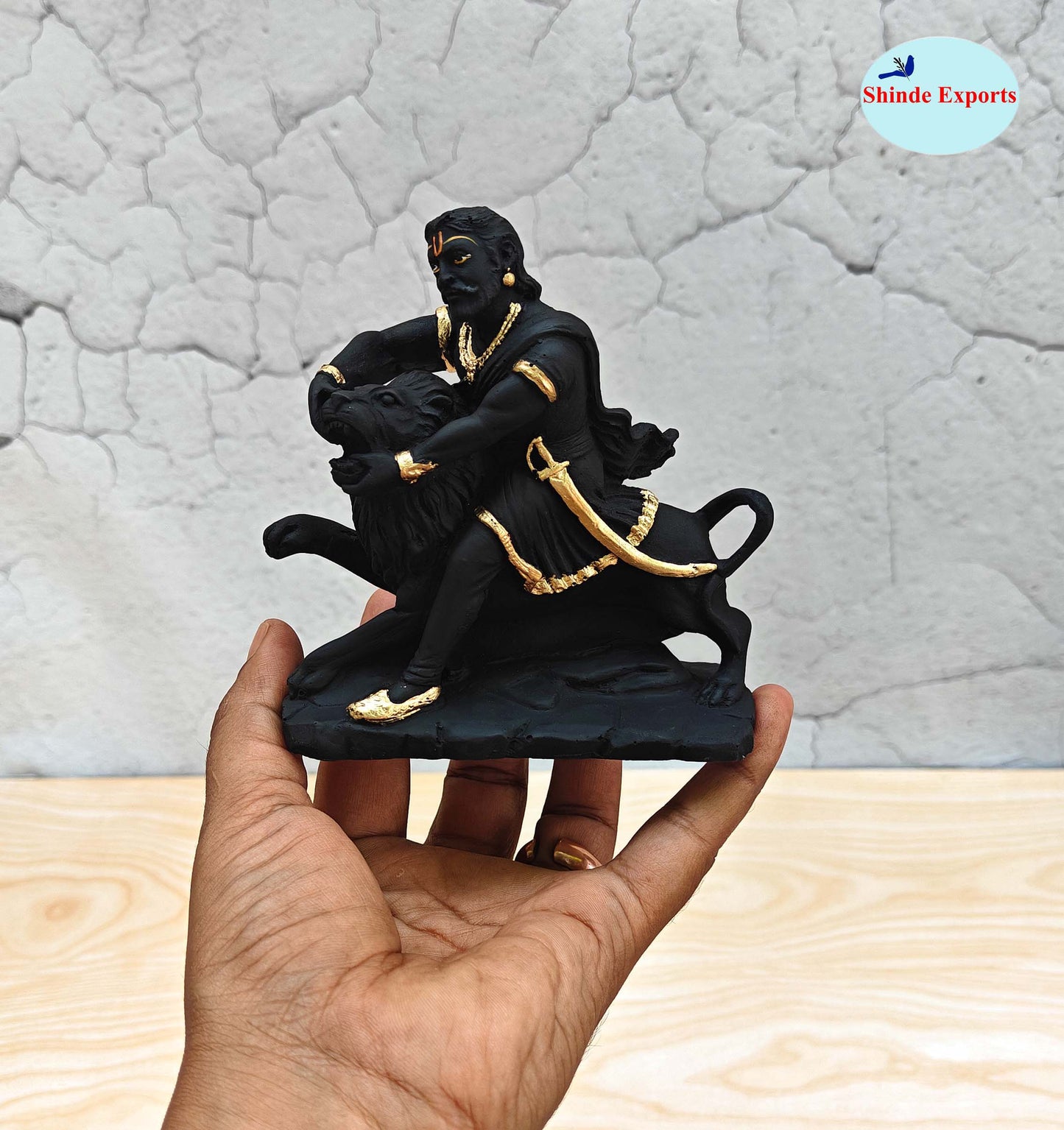 SHINDE EXPORTS chatrapati sambhaji maharaj statue murti idol with lion for car