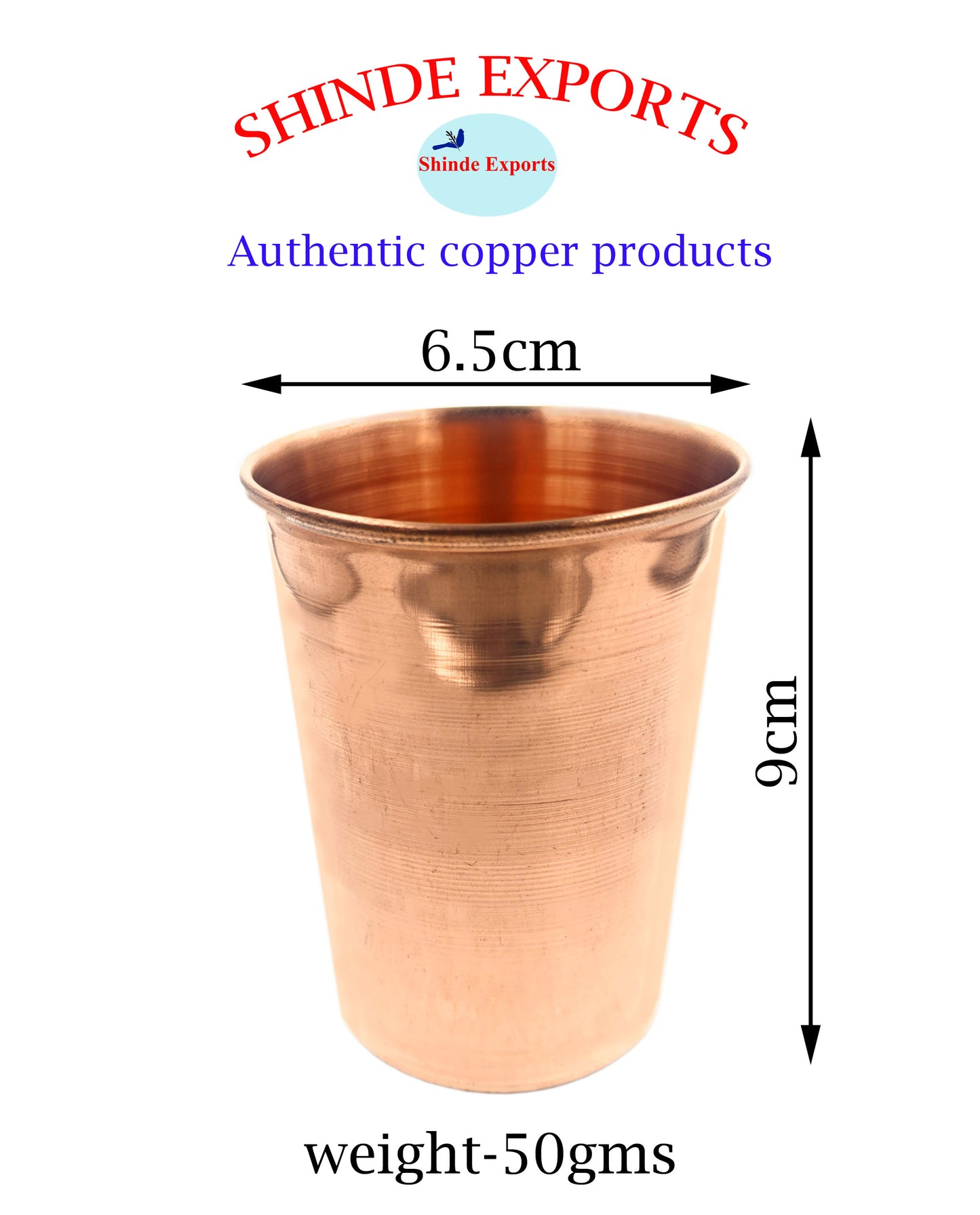 SHINDE EXPORTS tamba copper glass set of 2 glasses for drinking water pooja worship