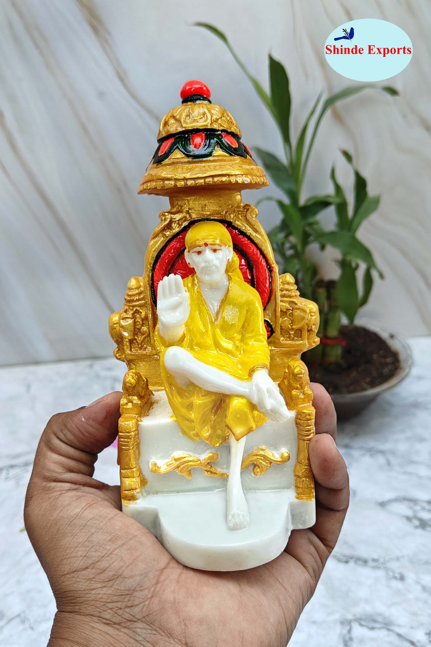 SHINDE EXPORTS shirdi saibaba Marble Idol Statue murti Home Murty for car