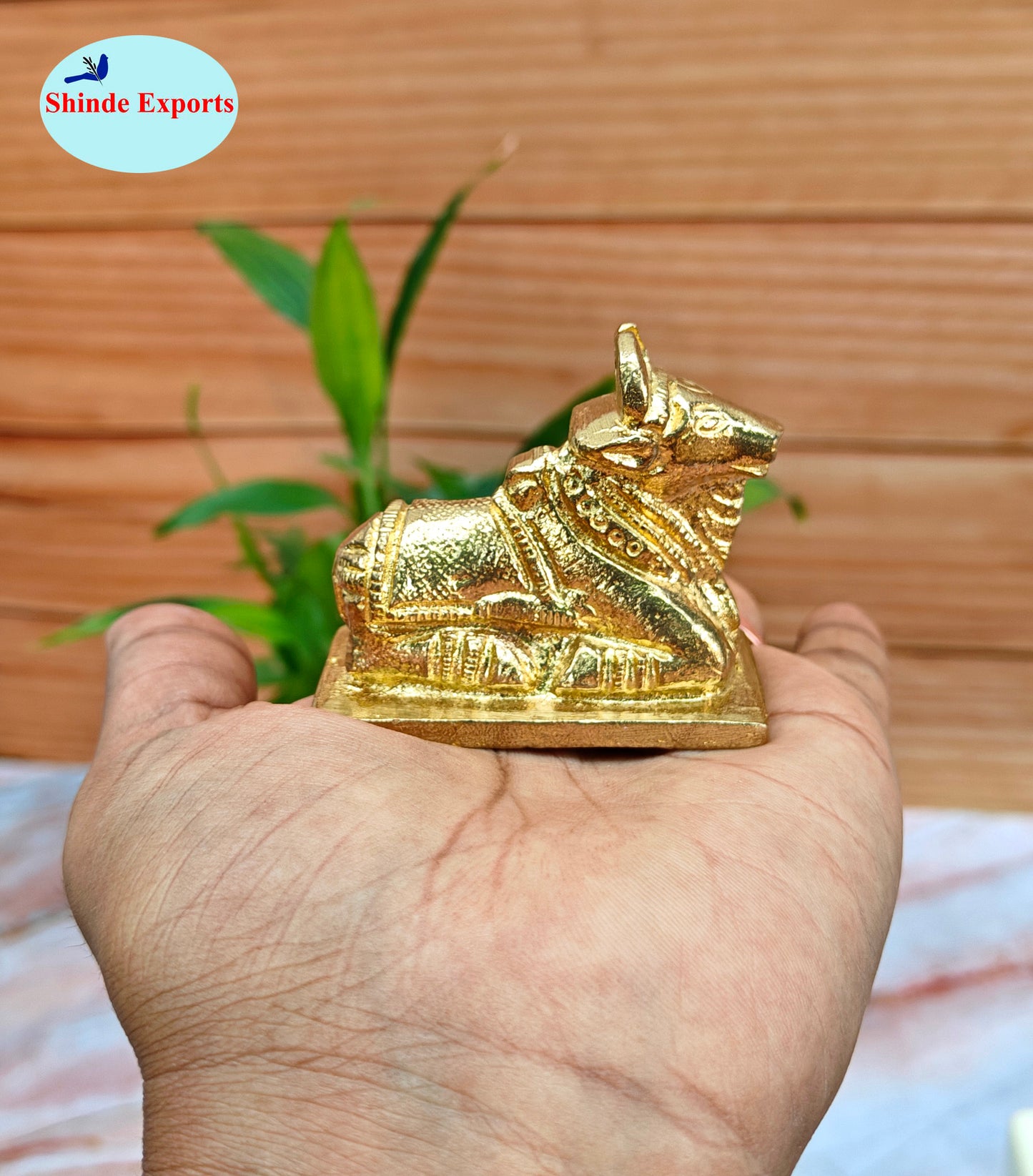 SHINDE EXPORTS Small Brass Nandi Idol Statue vastu Bull murti for Pooja at mandir Home