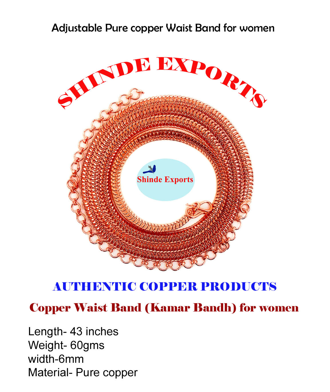 SHINDE EXPORTS traditional copper chain vaddanam waist belt kamar jewellery kamarband for women wedding saree kamarbandh kamarpatta