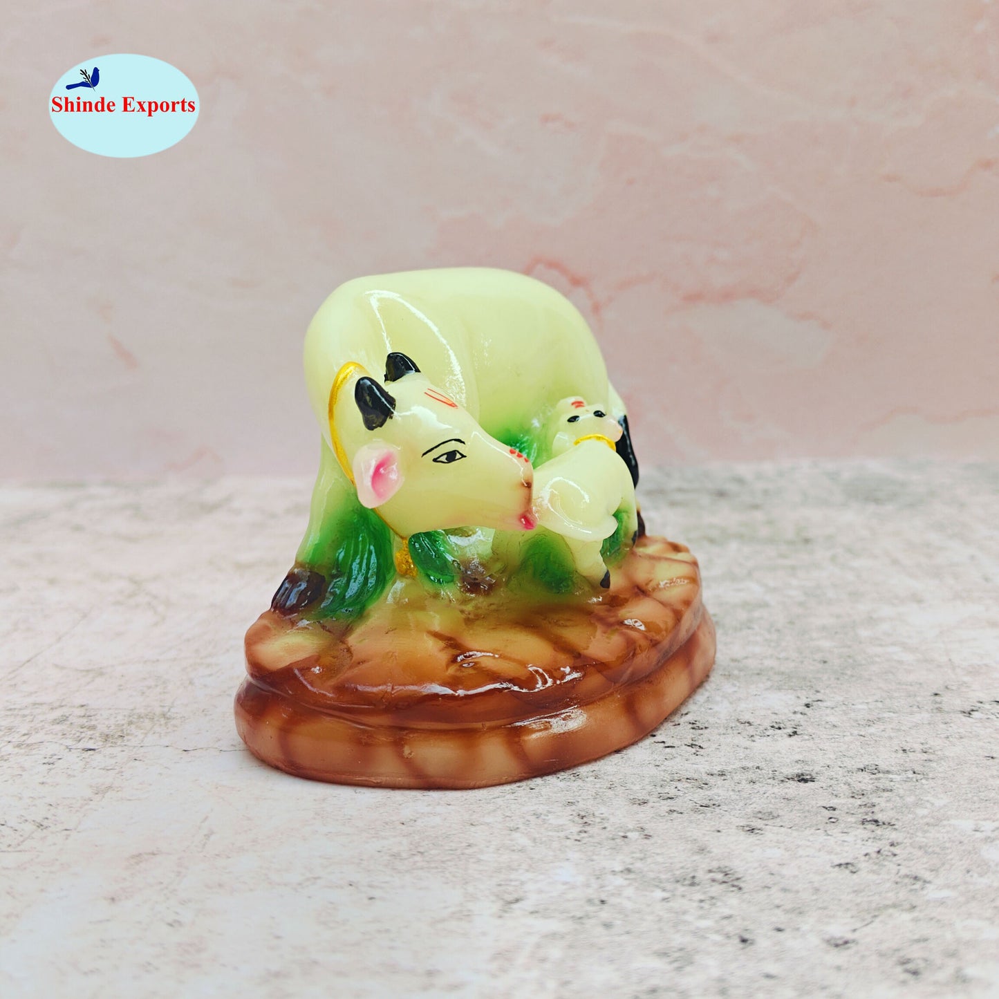 SHINDE EXPORTS cow with calf kamdhenu marble idol white statue for vastu pooja home décor