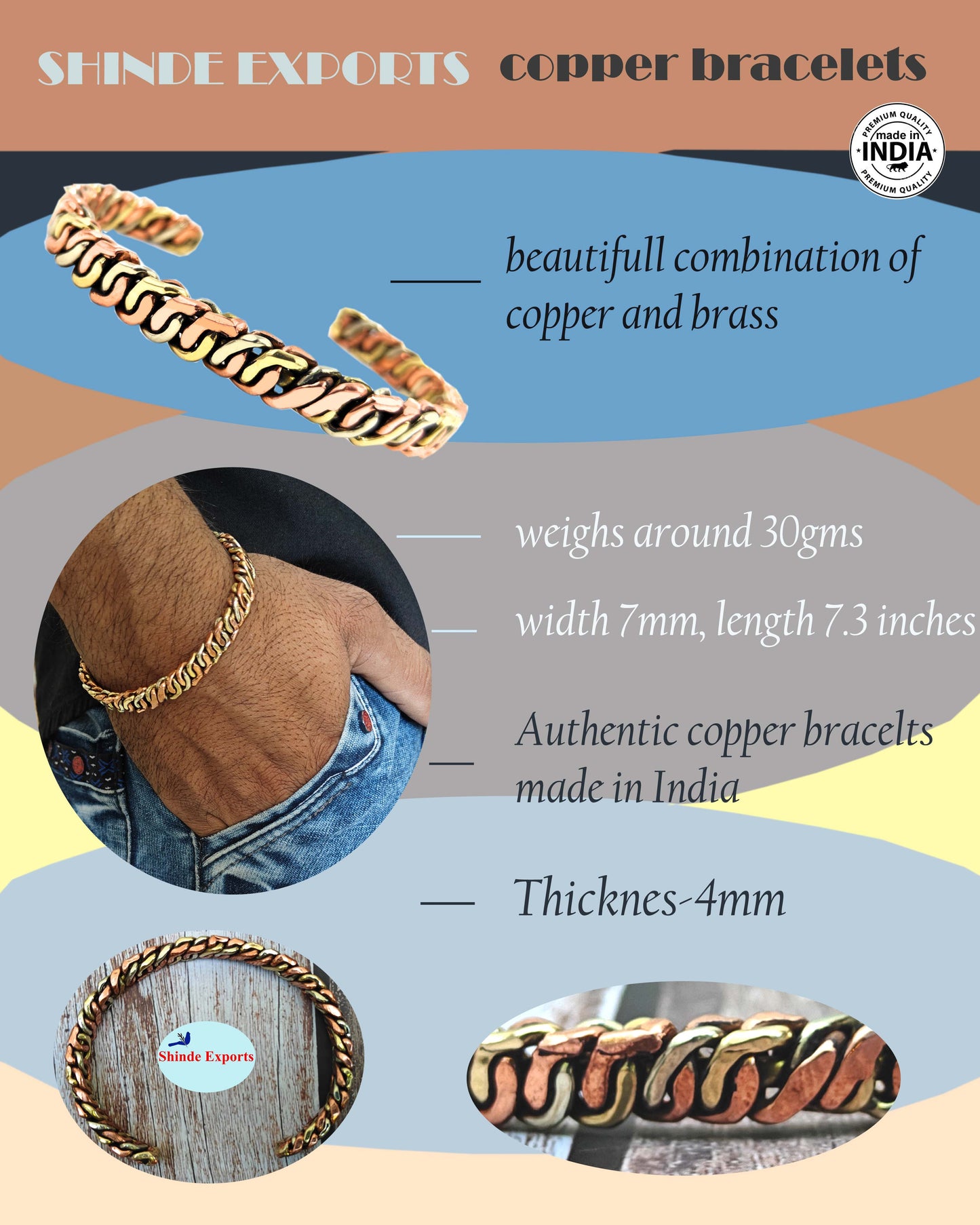 SHINDE EXPORTS pure original copper tamba kada bracelet for men and women boys