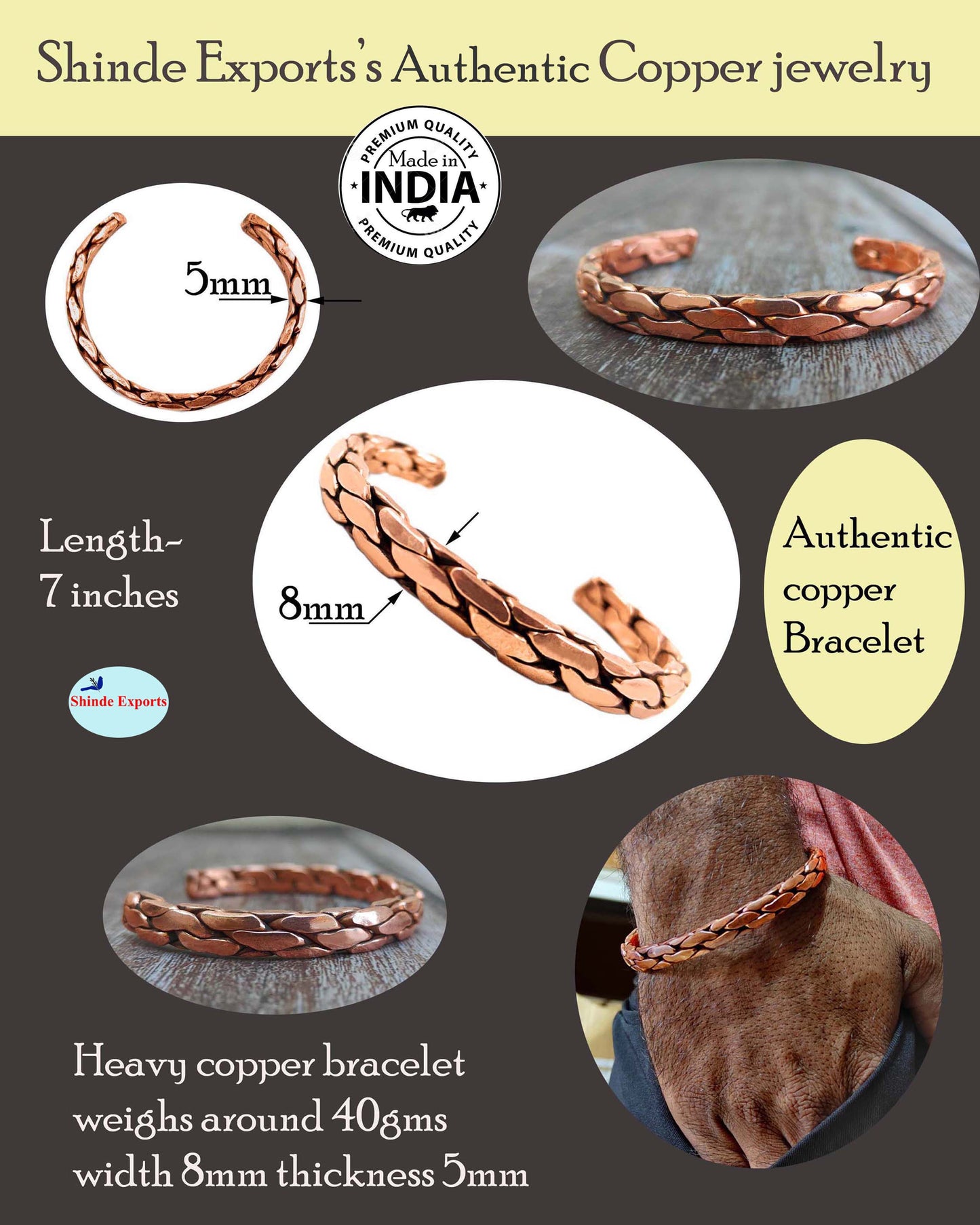 SHINDE EXPORTS heavy pure original copper tamba kada bracelet for men and women health boys