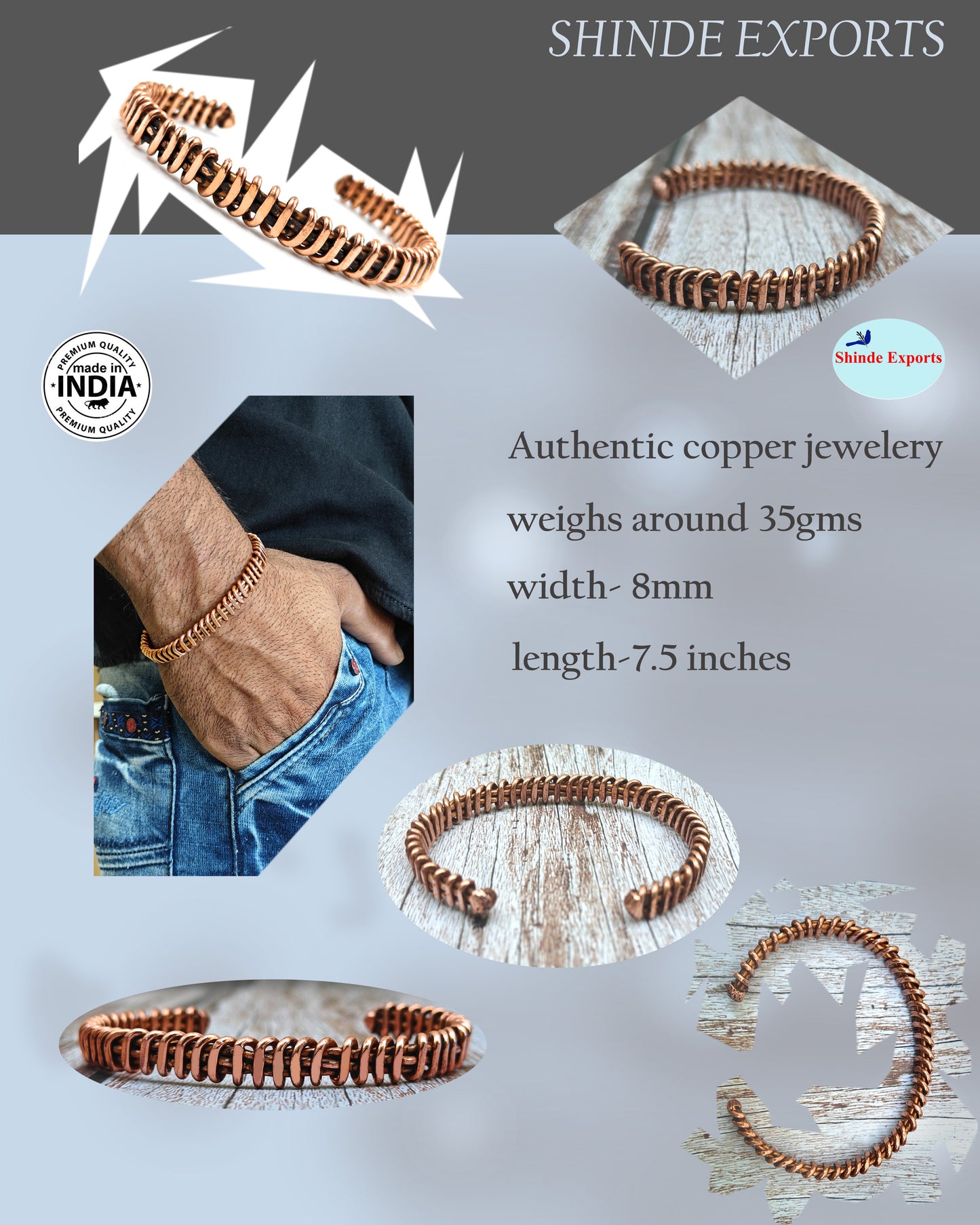 SHINDE EXPORTS pure original copper tamba kada bracelet for men and women boys