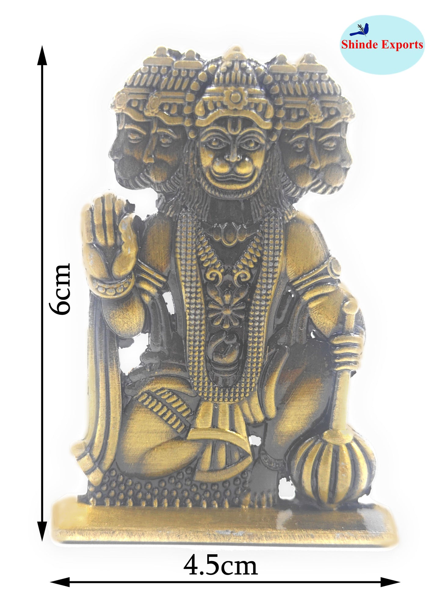 SHINDE EXPORTS small size brass pital metal panchmukhi hanuman idol murti statue for car dashboard home