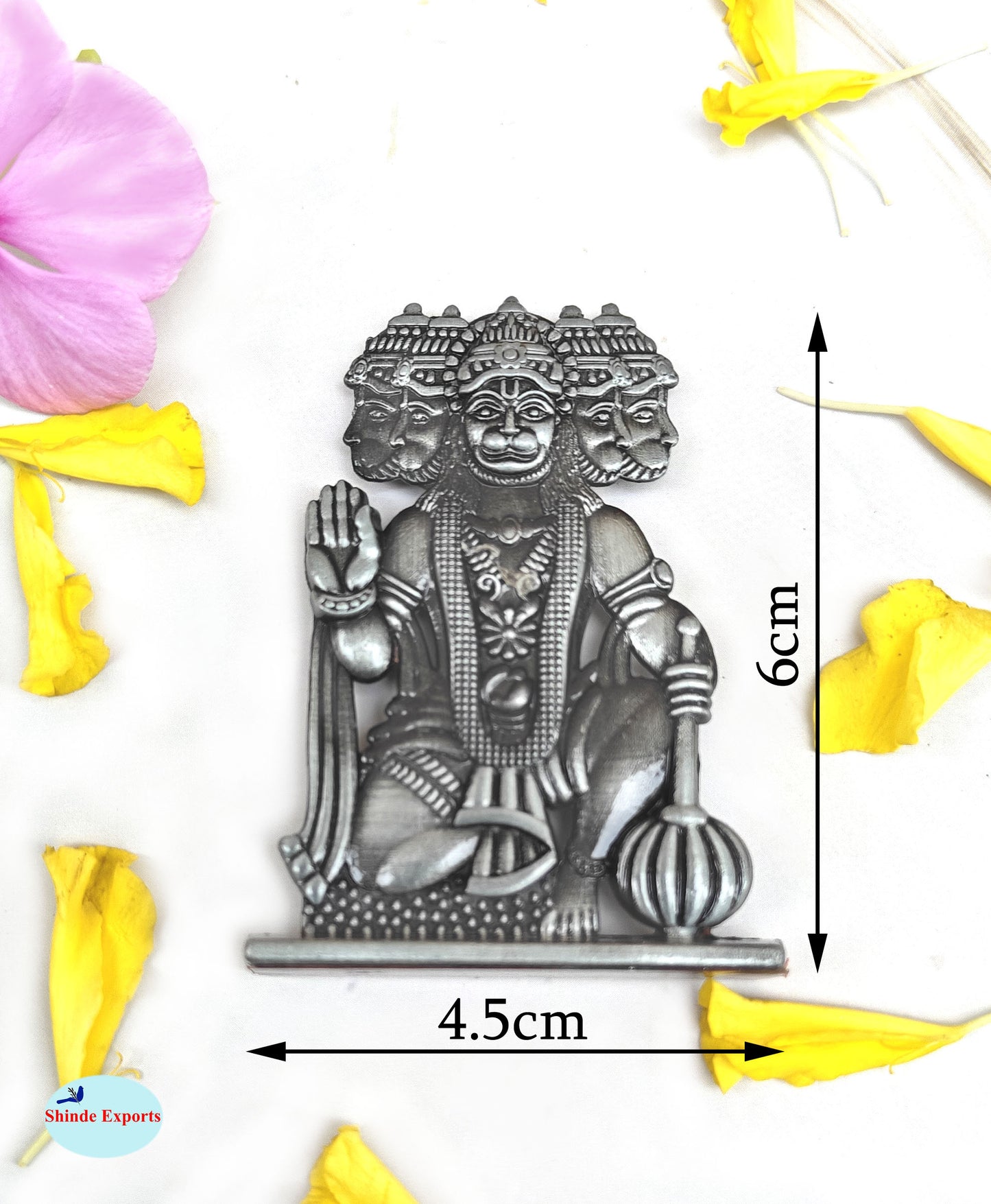 SHINDE EXPORTS small size brass pital metal panchmukhi hanuman idol murti statue for car dashboard home