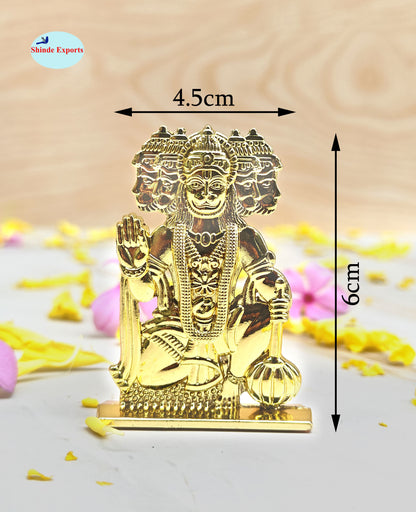 SHINDE EXPORTS small size brass pital metal panchmukhi hanuman idol murti statue for car dashboard home