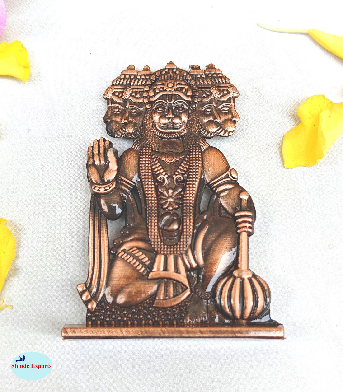 SHINDE EXPORTS small size brass pital metal panchmukhi hanuman idol murti statue for car dashboard home