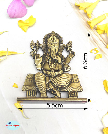 SHINDE EXPORTS small brass metal lord ganesha ganpati idol murthy for car dashboard home office table murti statue