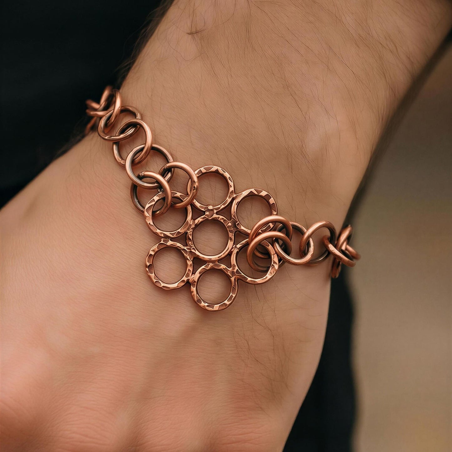 SHINDE EXPORTS Pure Copper Bracelet for Men & Women – Antique Finish Handmade Link Chain Bracelet, Adjustable 8.5 Inch Unisex Copper Jewelry, Made in India