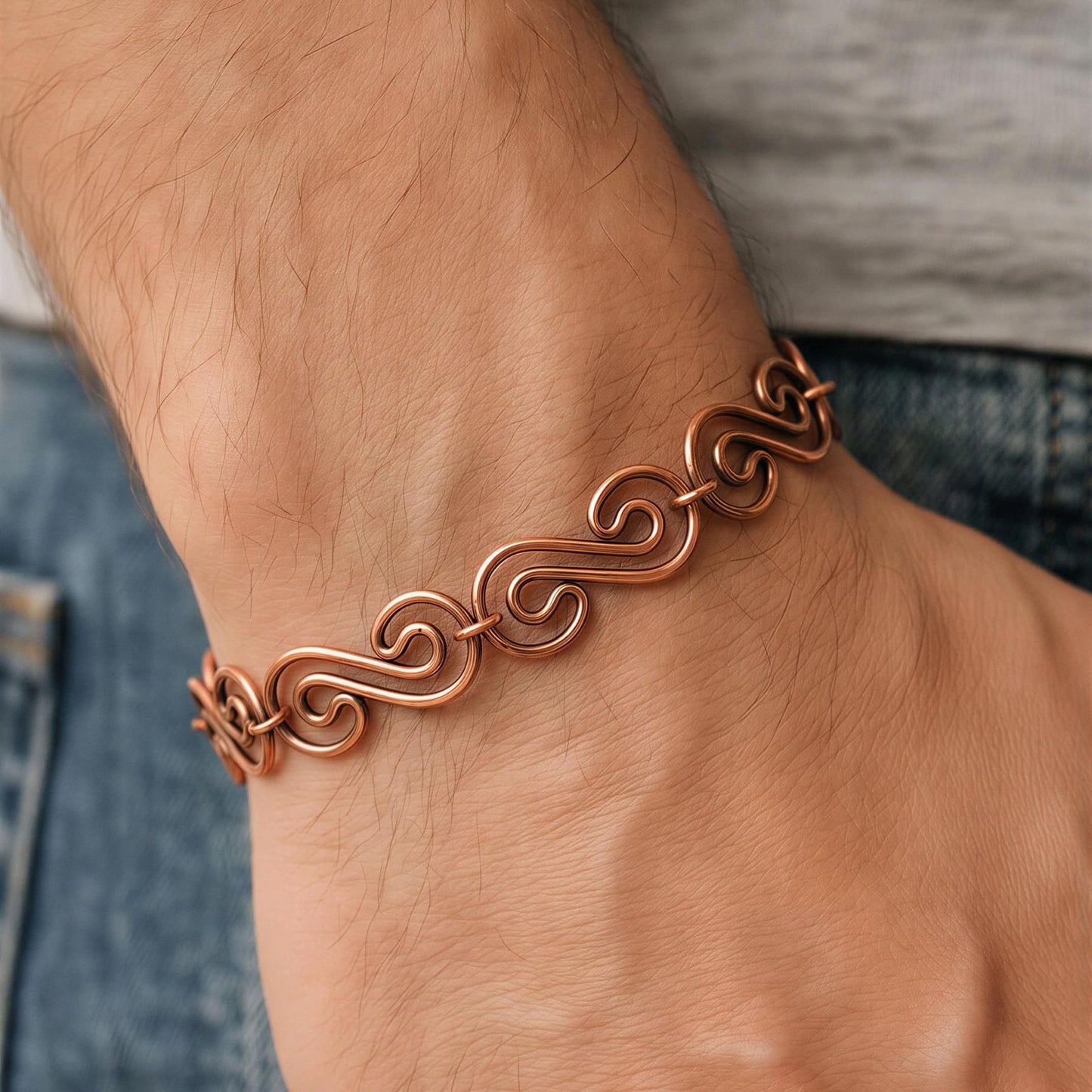 SHINDE EXPORTS Pure Copper Bracelet for Men & Women – Antique Finish Handmade Link Chain Bracelet, Adjustable 8.5 Inch Unisex Copper Jewelry, Made in India