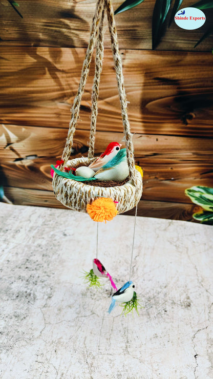 SHINDE EXPORTS Decorative Artificial Birds Nest Hanging Made of Natural Grass/Jute Best for Balcony Home Decor and Gifting