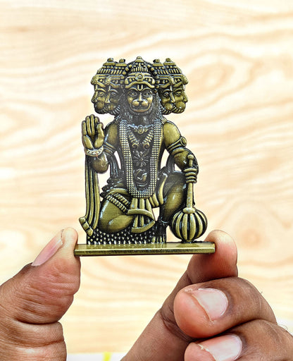 SHINDE EXPORTS small size brass pital metal panchmukhi hanuman idol murti statue for car dashboard home