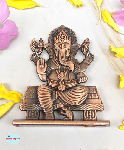 SHINDE EXPORTS small brass metal lord ganesha ganpati idol murthy for car dashboard home office table murti statue