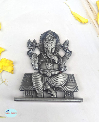 SHINDE EXPORTS small brass metal lord ganesha ganpati idol murthy for car dashboard home office table murti statue
