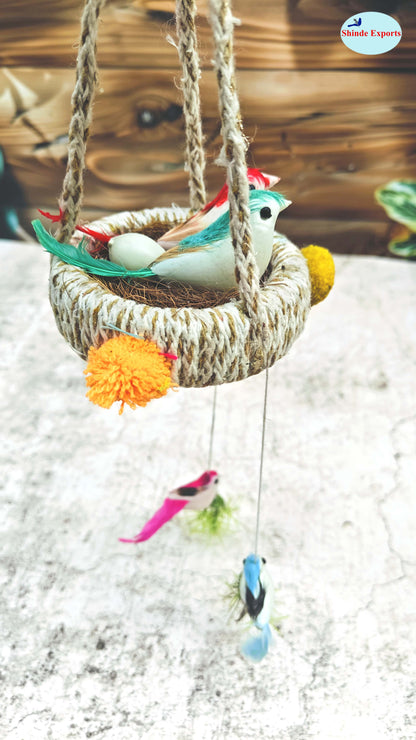 SHINDE EXPORTS Decorative Artificial Birds Nest Hanging Made of Natural Grass/Jute Best for Balcony Home Decor and Gifting