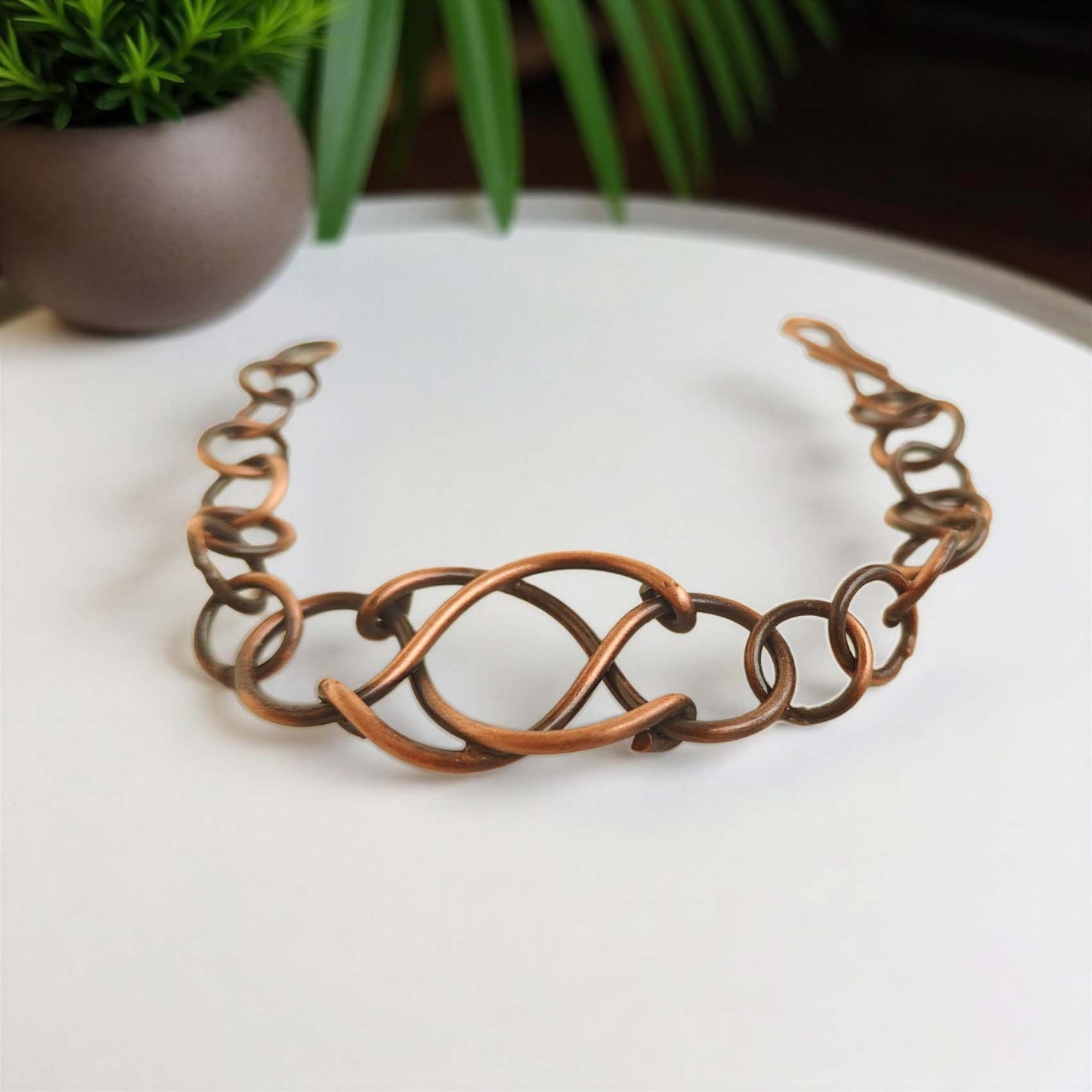 SHINDE EXPORTS Pure Copper Bracelet for Men & Women – Antique Finish Handmade Link Chain Bracelet, Adjustable 8.5 Inch Unisex Copper Jewelry, Made in India