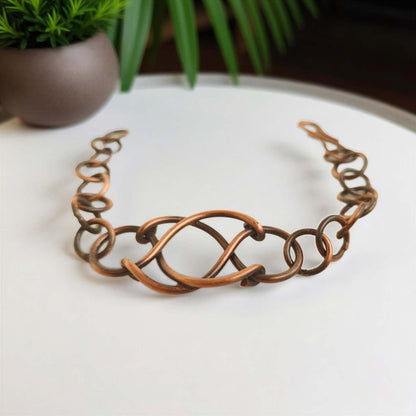 SHINDE EXPORTS Pure Copper Bracelet for Men & Women – Antique Finish Handmade Link Chain Bracelet, Adjustable 8.5 Inch Unisex Copper Jewelry, Made in India
