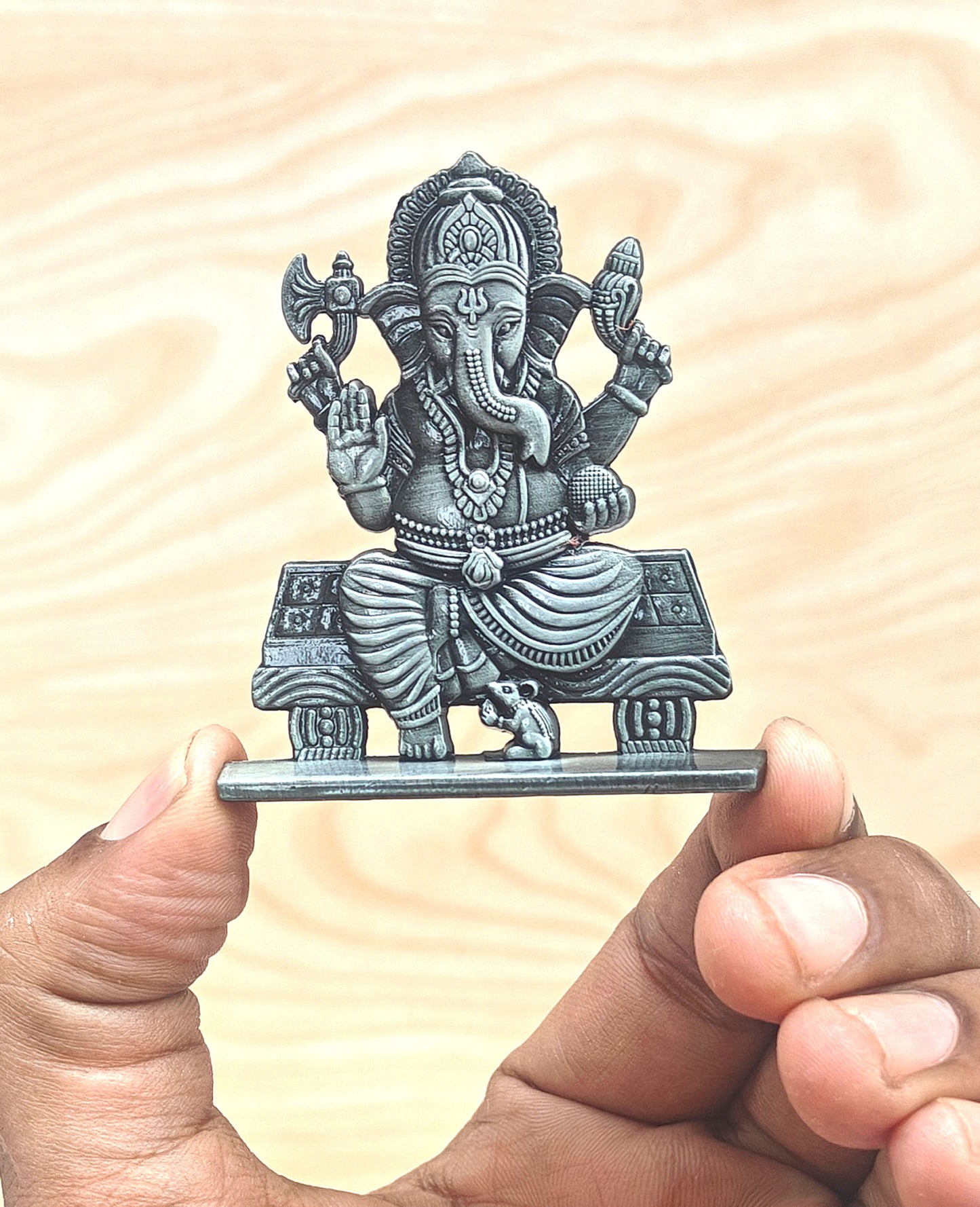 SHINDE EXPORTS small brass metal lord ganesha ganpati idol murthy for car dashboard home office table murti statue