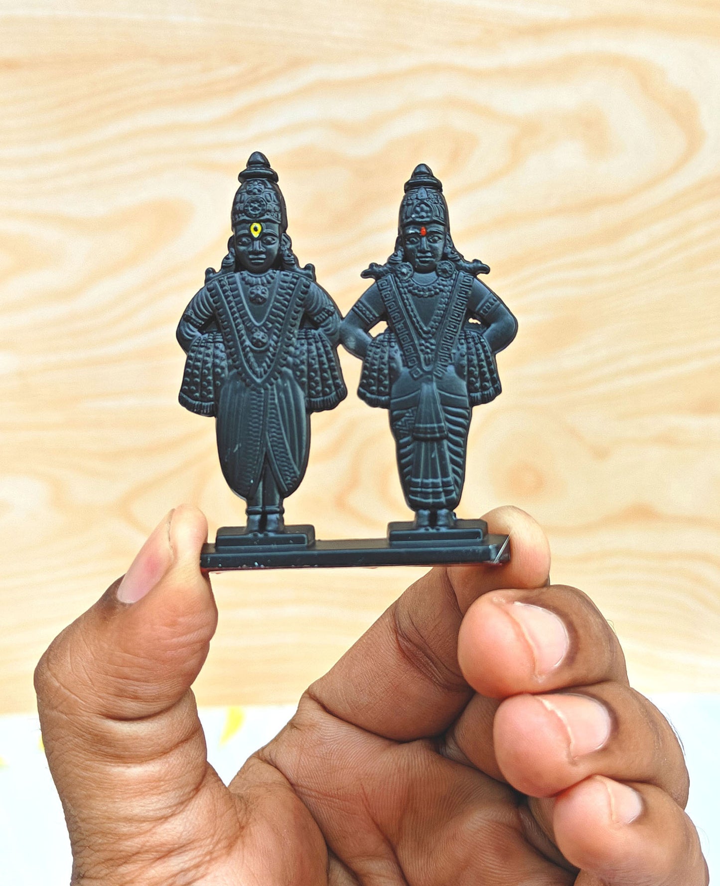 SHINDE EXPORTS small size black vitthal rukmini rakhumai metal murti idol statue