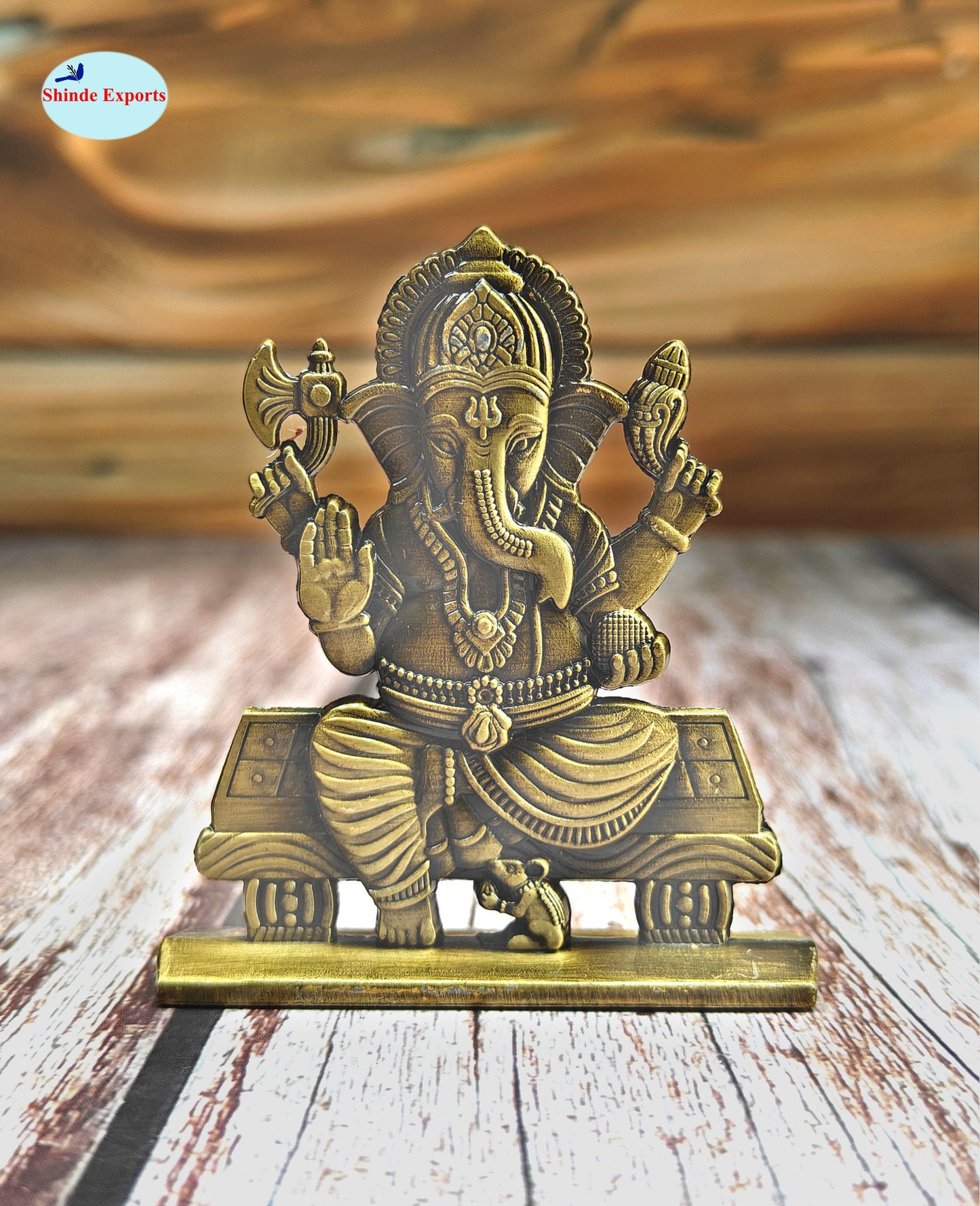 SHINDE EXPORTS small brass metal lord ganesha ganpati idol murthy for car dashboard home office table murti statue