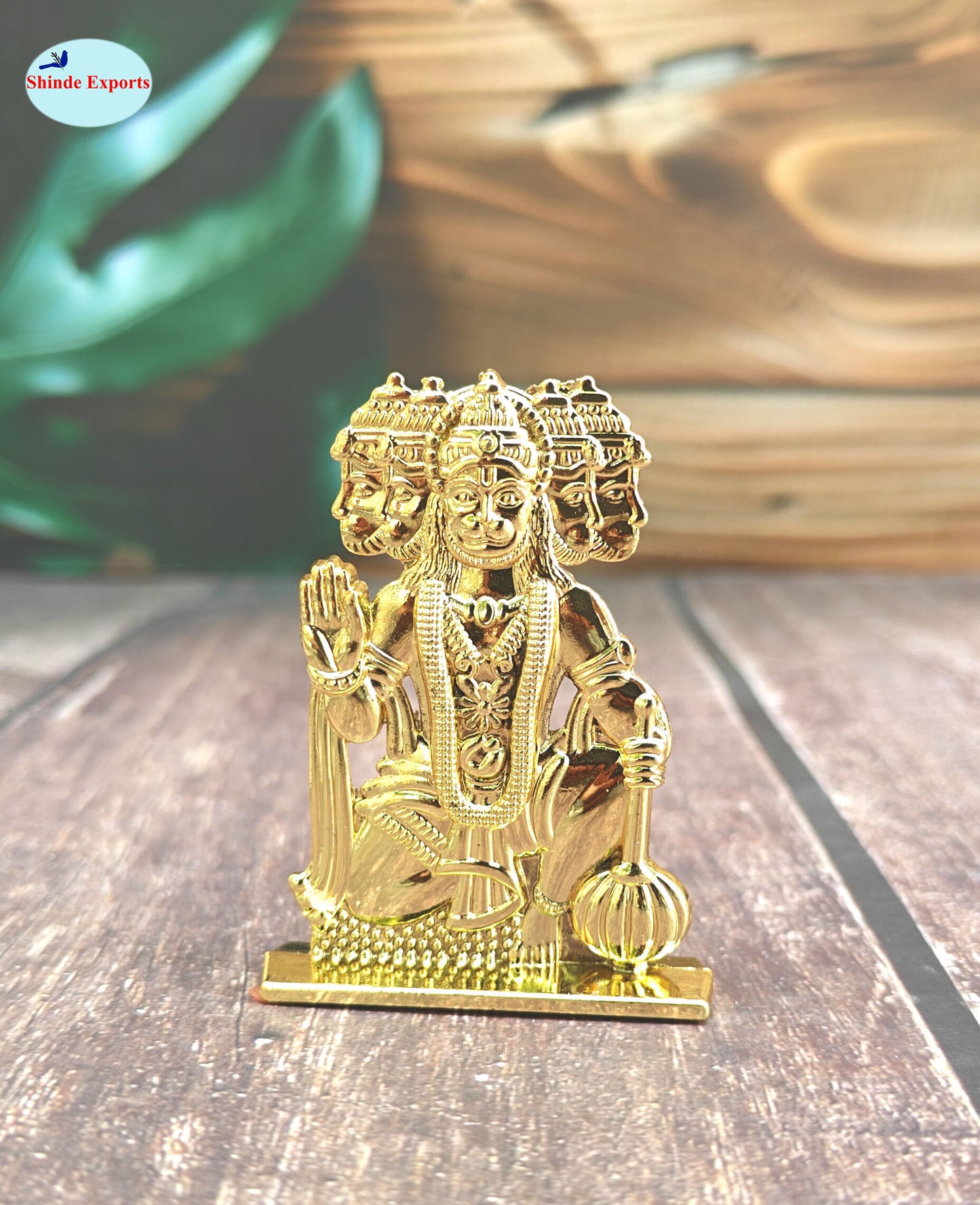 SHINDE EXPORTS small size brass pital metal panchmukhi hanuman idol murti statue for car dashboard home