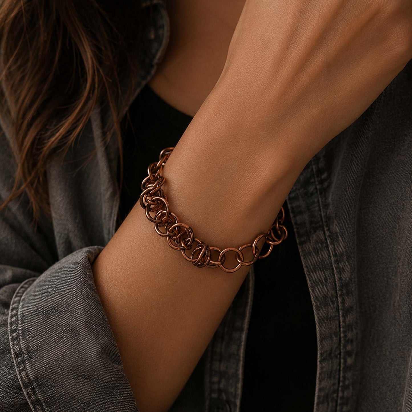 SHINDE EXPORTS Pure Copper Bracelet for Men & Women – Antique Finish Handmade Link Chain Bracelet, Adjustable 8.5 Inch Unisex Copper Jewelry, Made in India