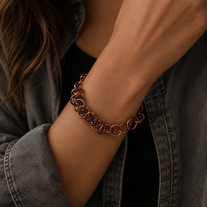 SHINDE EXPORTS Pure Copper Bracelet for Men & Women – Antique Finish Handmade Link Chain Bracelet, Adjustable 8.5 Inch Unisex Copper Jewelry, Made in India