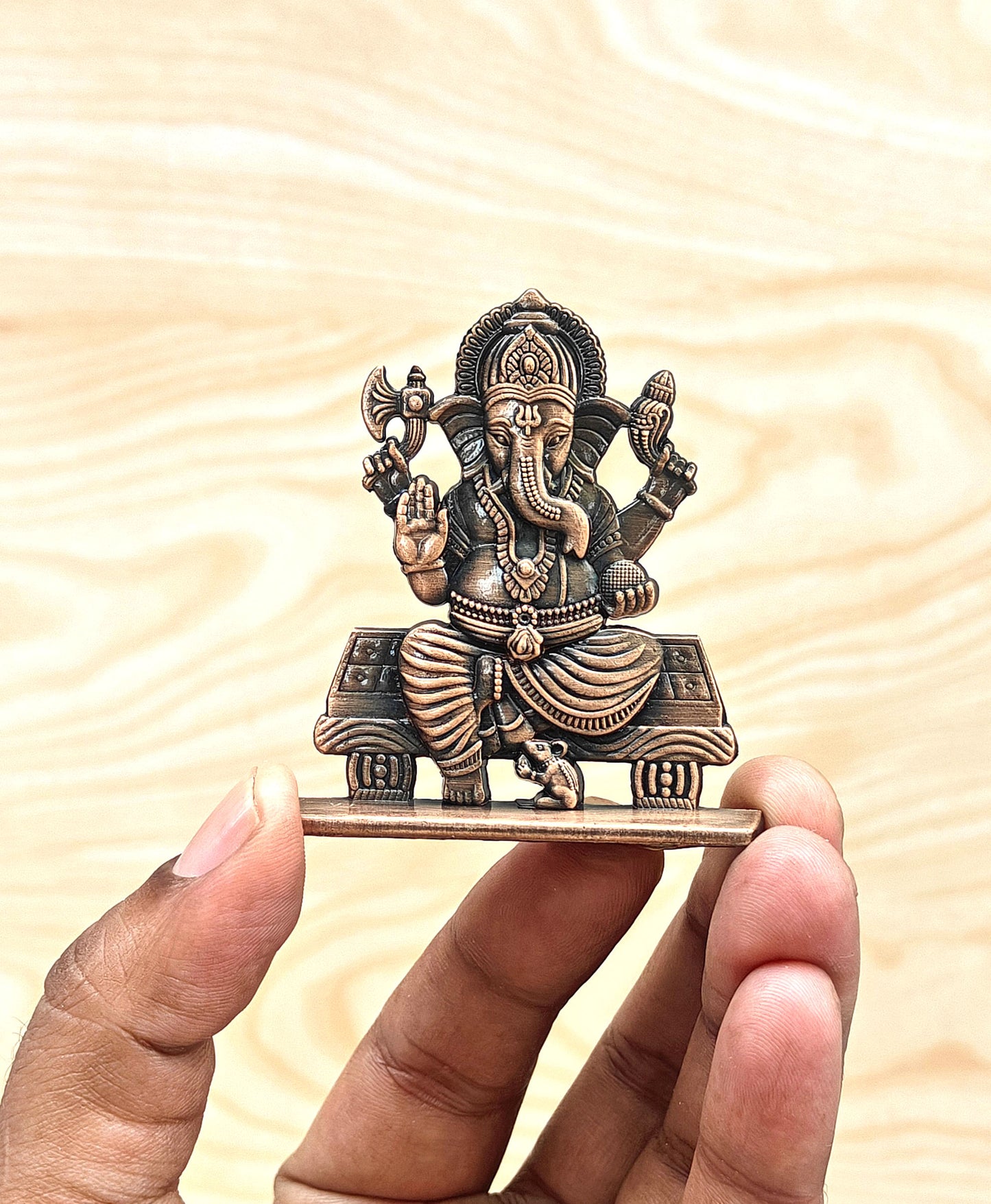 SHINDE EXPORTS small brass metal lord ganesha ganpati idol murthy for car dashboard home office table murti statue