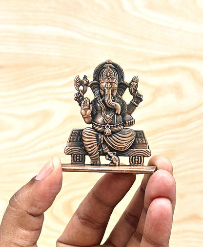 SHINDE EXPORTS small brass metal lord ganesha ganpati idol murthy for car dashboard home office table murti statue