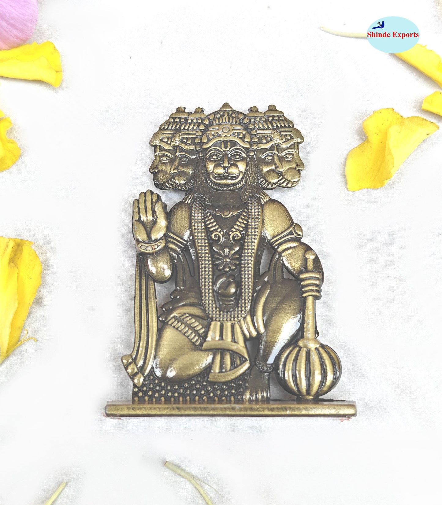 SHINDE EXPORTS small size brass pital metal panchmukhi hanuman idol murti statue for car dashboard home