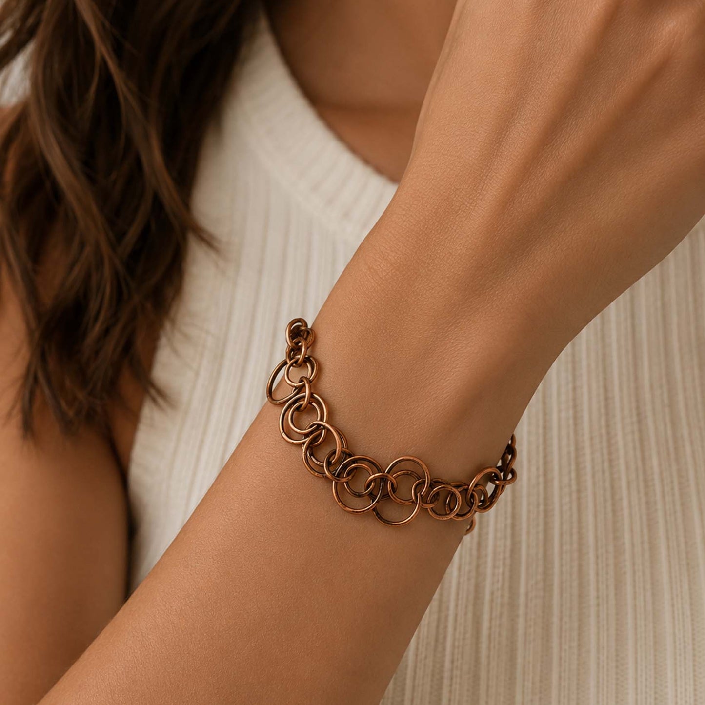SHINDE EXPORTS Pure Copper Bracelet for Men & Women – Antique Finish Handmade Link Chain Bracelet, Adjustable 8.5 Inch Unisex Copper Jewelry, Made in India