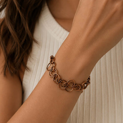 SHINDE EXPORTS Pure Copper Bracelet for Men & Women – Antique Finish Handmade Link Chain Bracelet, Adjustable 8.5 Inch Unisex Copper Jewelry, Made in India