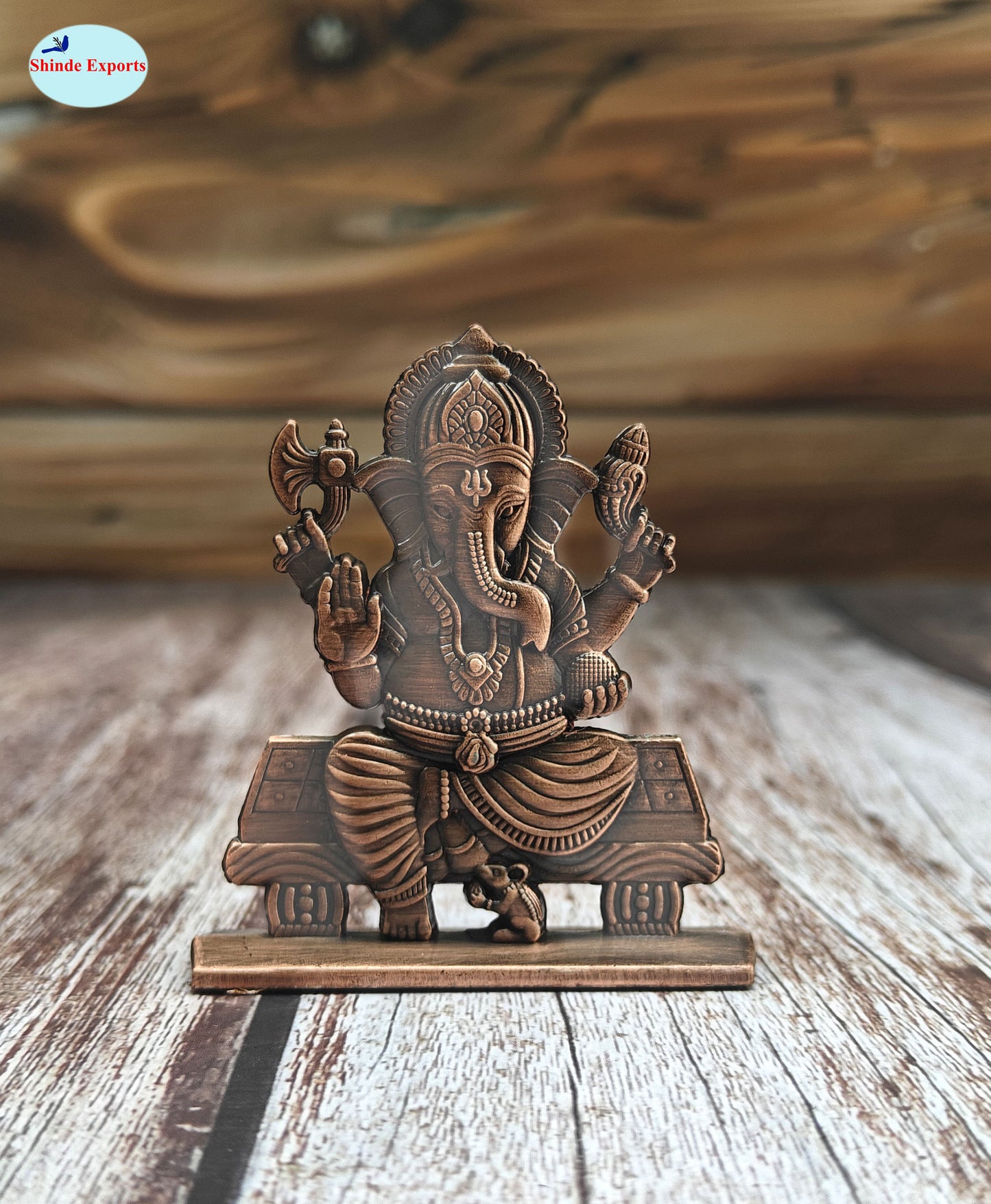 SHINDE EXPORTS small brass metal lord ganesha ganpati idol murthy for car dashboard home office table murti statue