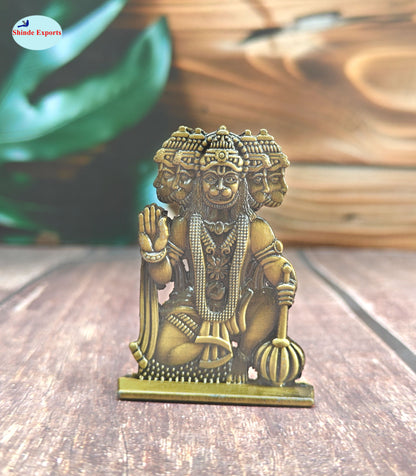SHINDE EXPORTS small size brass pital metal panchmukhi hanuman idol murti statue for car dashboard home