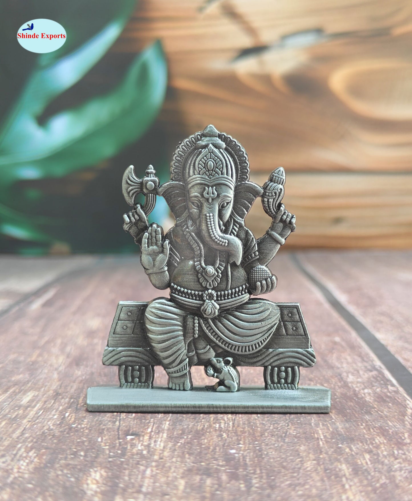 SHINDE EXPORTS small brass metal lord ganesha ganpati idol murthy for car dashboard home office table murti statue