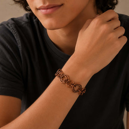 SHINDE EXPORTS Pure Copper Bracelet for Men & Women – Antique Finish Handmade Link Chain Bracelet, Adjustable 8.5 Inch Unisex Copper Jewelry, Made in India
