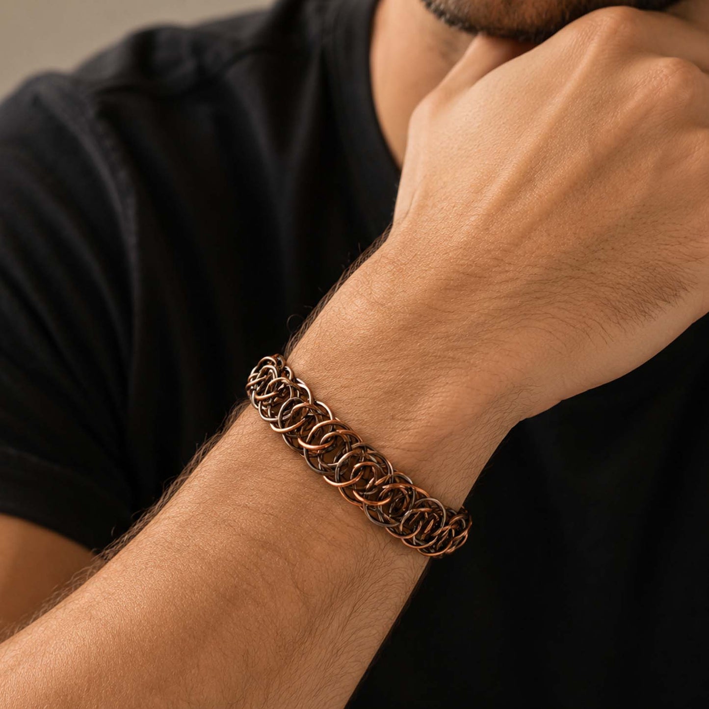 SHINDE EXPORTS Pure Copper Bracelet for Men & Women – Antique Finish Handmade Link Chain Bracelet, Adjustable 8.5 Inch Unisex Copper Jewelry, Made in India