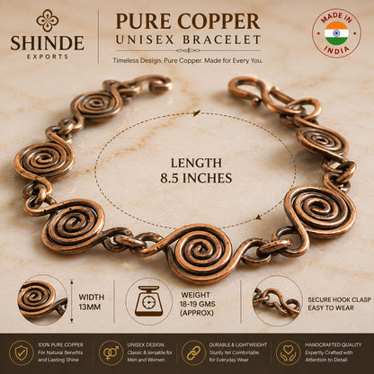 SHINDE EXPORTS Pure Copper Bracelet for Men & Women – Antique Finish Handmade Link Chain Bracelet, Adjustable 8.5 Inch Unisex Copper Jewelry, Made in India