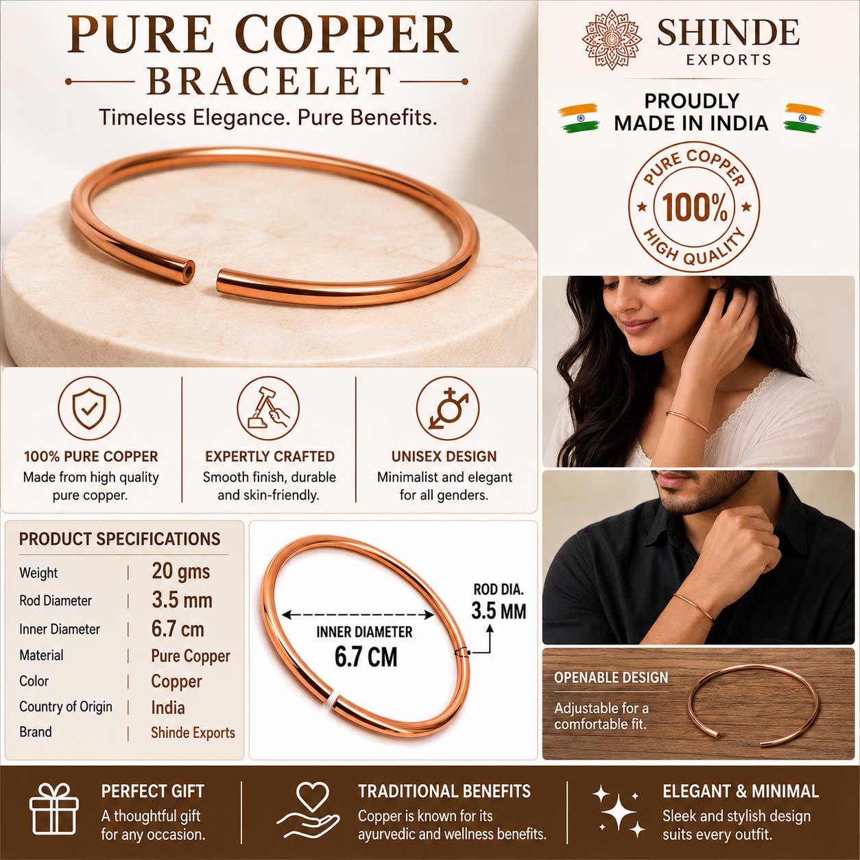 SHINDE EXPORTS pure copper kada bracelets for men and women