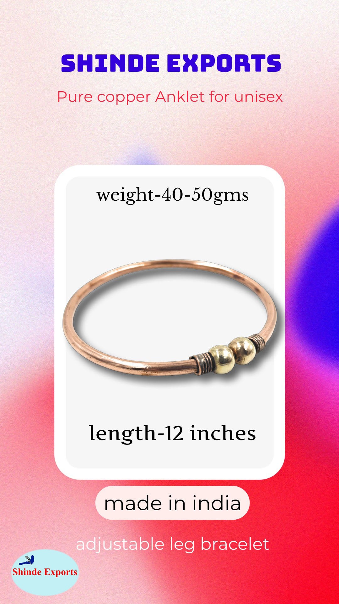 SHINDE EXPORTS copper leg kada for men/copper leg kada/leg kada