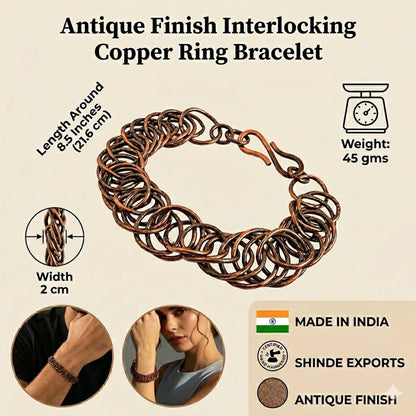 SHINDE EXPORTS Pure Copper Bracelet for Men & Women – Antique Finish Handmade Link Chain Bracelet, Adjustable 8.5 Inch Unisex Copper Jewelry, Made in India