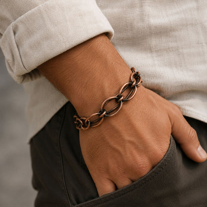 SHINDE EXPORTS Pure Copper Bracelet for Men & Women – Antique Finish Handmade Link Chain Bracelet, Adjustable 8.5 Inch Unisex Copper Jewelry, Made in India