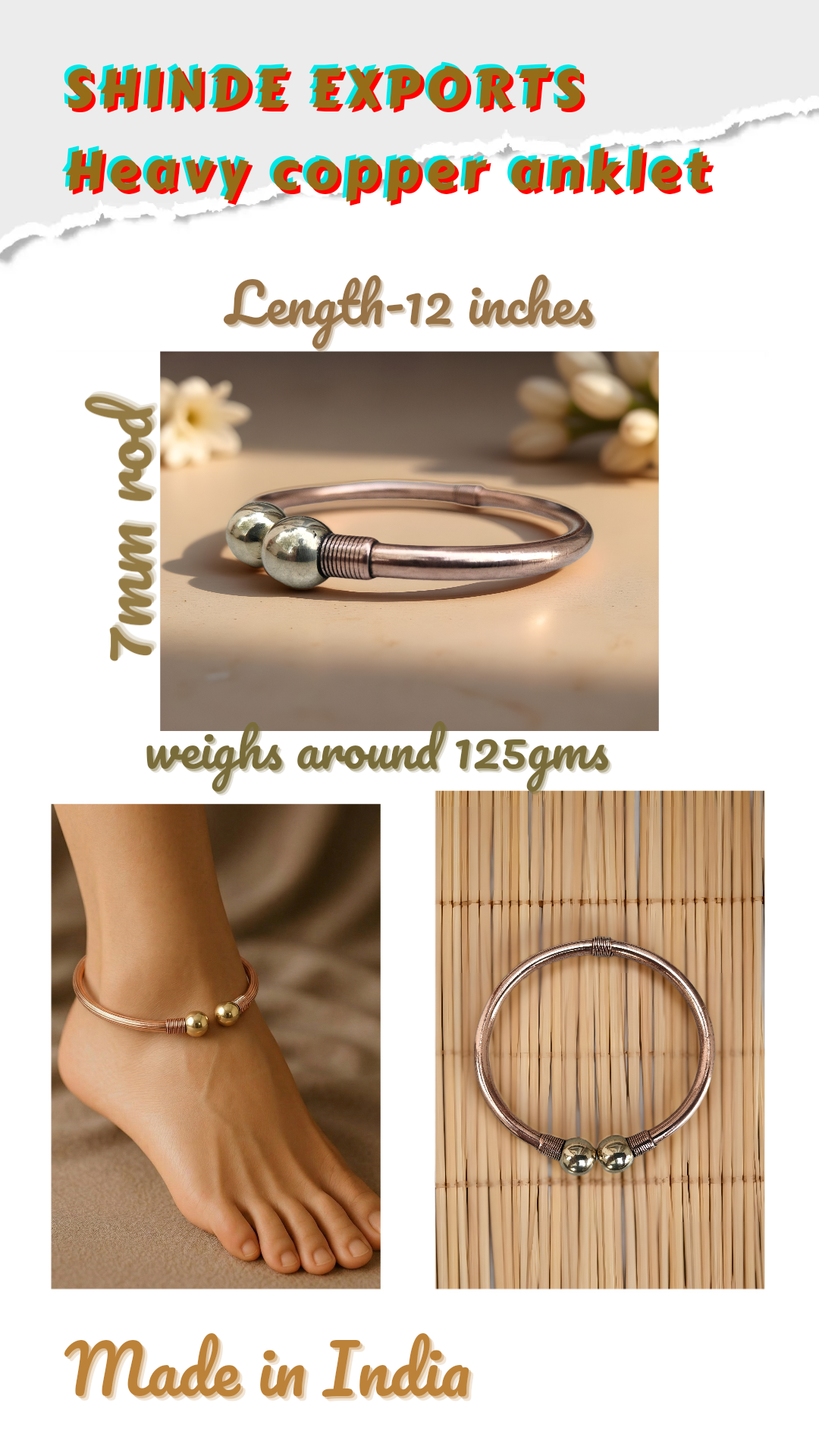 SHINDE EXPORTS copper leg kada for men/copper leg kada/leg kada